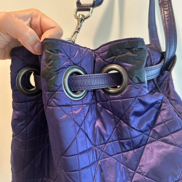 Christian Dior Quilted Purple Purse / Tote Bag in Silk with Red Interior - Picture 3 of 9
